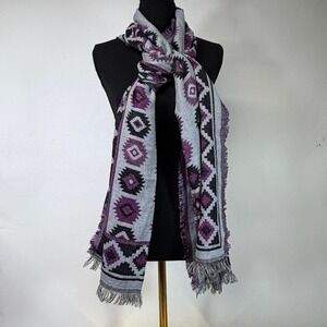 NWT Anna & Ava‎ Gray Purple Fringe Scarf Southwest Aztec Bohemian Blanket Wrap